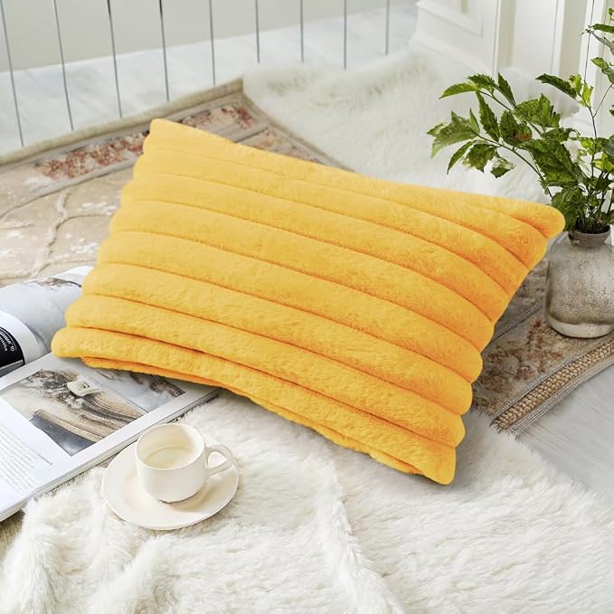 decorUhome Summer Cozy Faux Fur Throw Pillow Covers 12x20 Set of 2 Decorative - Image 4