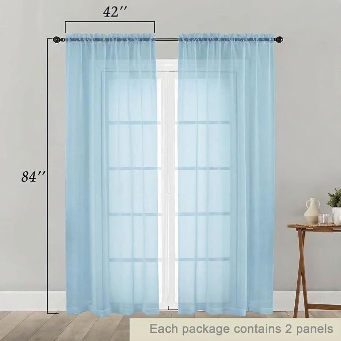 Sheer Curtains 84 Inches Long 2 Panels Set - Image 2