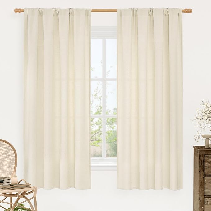 LAMIT Light Beige Linen Curtains 63 inch Length by LAMIT