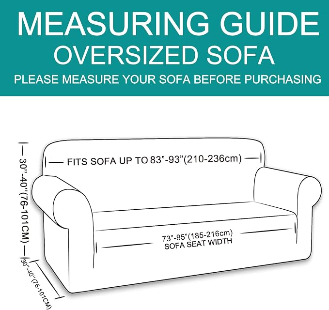 U-NICE HOME Oversized Stretch Couch Cover Slipcover, Cyan | 3 Cushion Sofa - Image 6