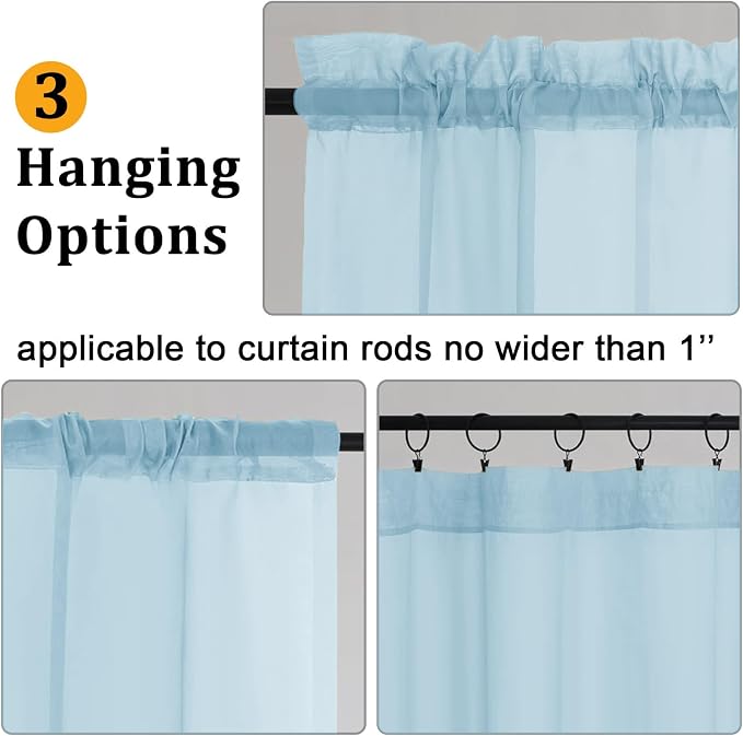 Gwine Sky Blue Sheer Curtains 72 Inches Long 2 Panels Set - Image 4