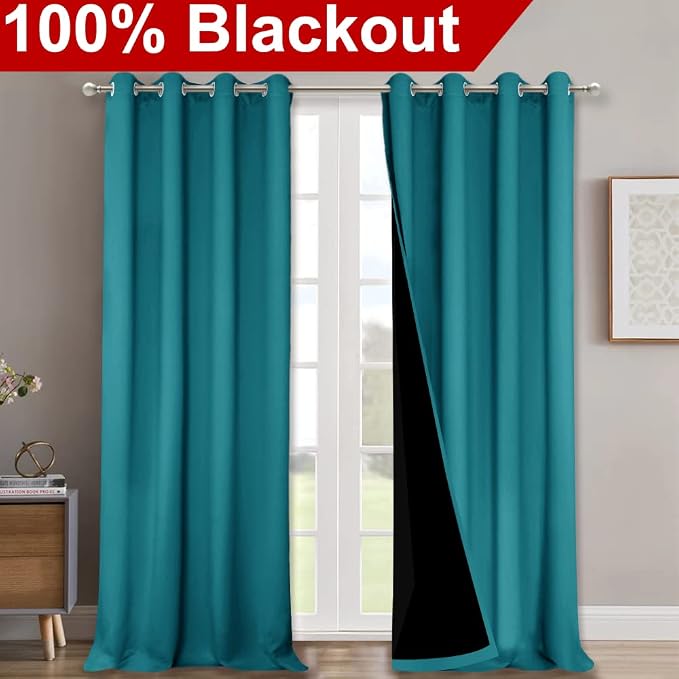 NICETOWN Peacock Teal 100% Blackout Curtains - Image 2