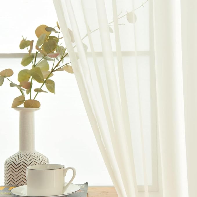SpaceDresser Ivory Sheer Curtains 4 Panels Rod Pocket Semi-Sheer Curtain 108 - Image 4