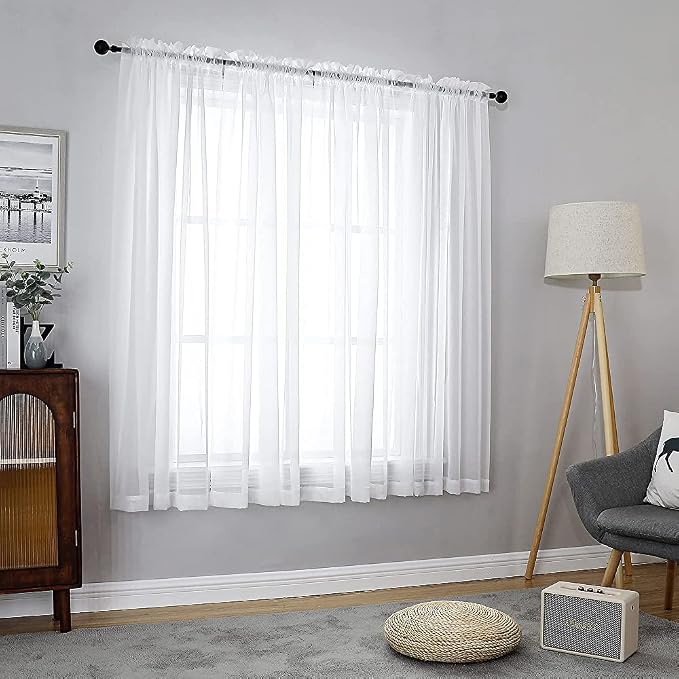 Aiyufeng 2 Piece White Sheer Curtains 63 Inch Length, Light Filtering Kitchen - Image 3