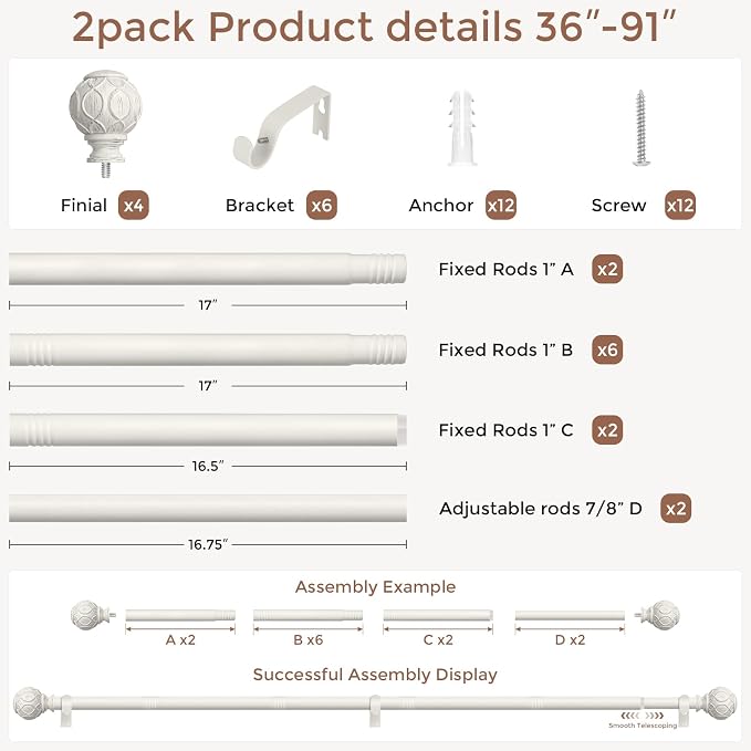 2 Pack Antique White Curtain Rods - Image 5