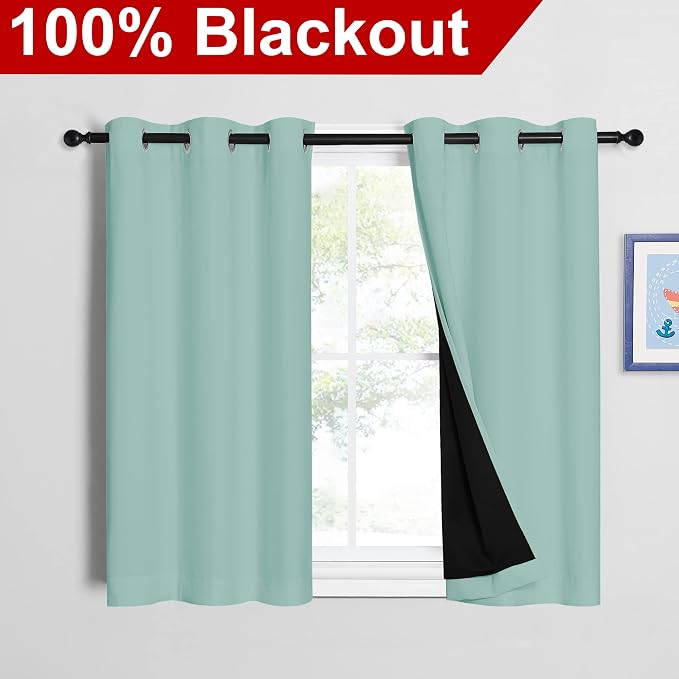 NICETOWN Aqua Blue 100% Blackout Curtains 45 inches Long, 2 Thick Layers - Image 2