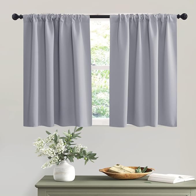 RYB HOME Short Silver Grey Blackout Curtains by RYBHOME