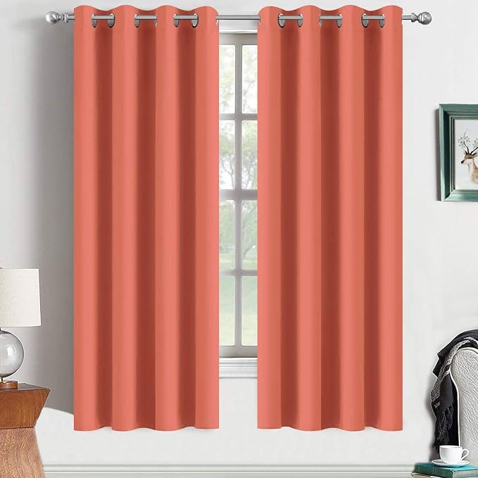 Yakamok Curtains 63 Inch Length Coral Orange Room Darkening Blackout Thermal by Yakamok