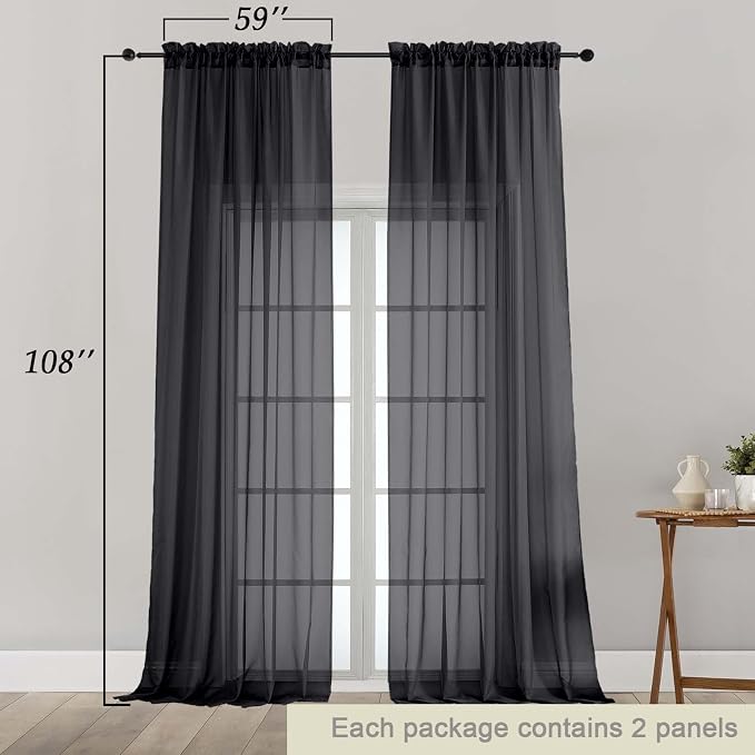 Extra Long Black Sheer Curtains - Image 2