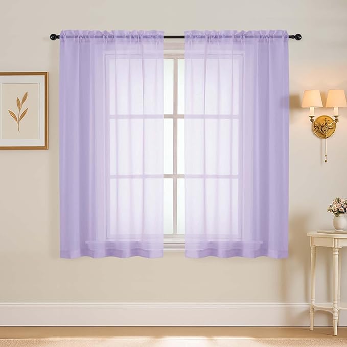 Window Sheer Curtains 54 inch Length, Soft Airy Light Filtering Sheer Curtain 2 by Home