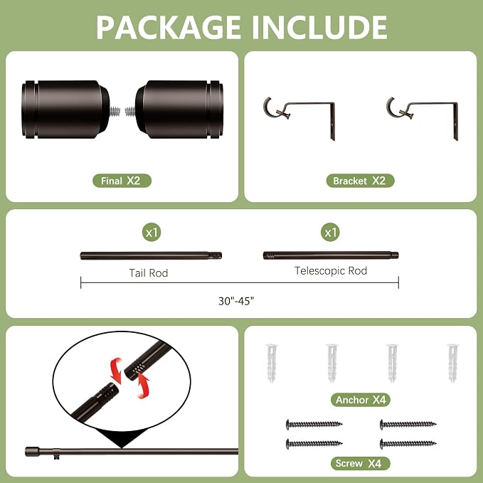 5/8” Diameter Curtain Rods 30-45 Inch, - Image 3
