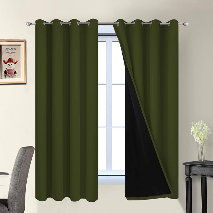 Yakamok Green 100% Blackout Curtains, Total Blackout Lined Curtain Panels by Yakamok