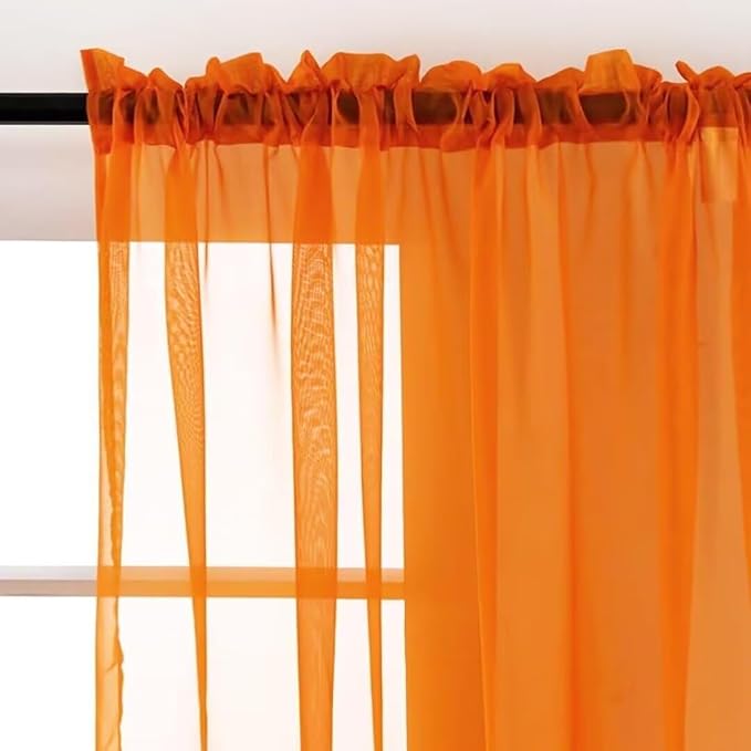 SpaceDresser Basic Rod Pocket Sheer Voile Window Curtain Panels Orange 1 Pair 2 - Image 2