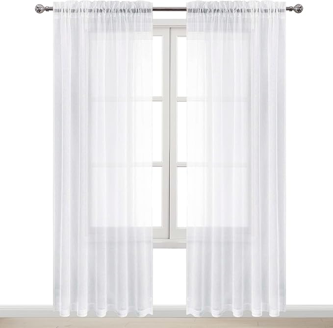 DWCN White Sheer Curtains 96 inch Length 2 Panels Set, Elegant Rod Pocket Solid - Image 9