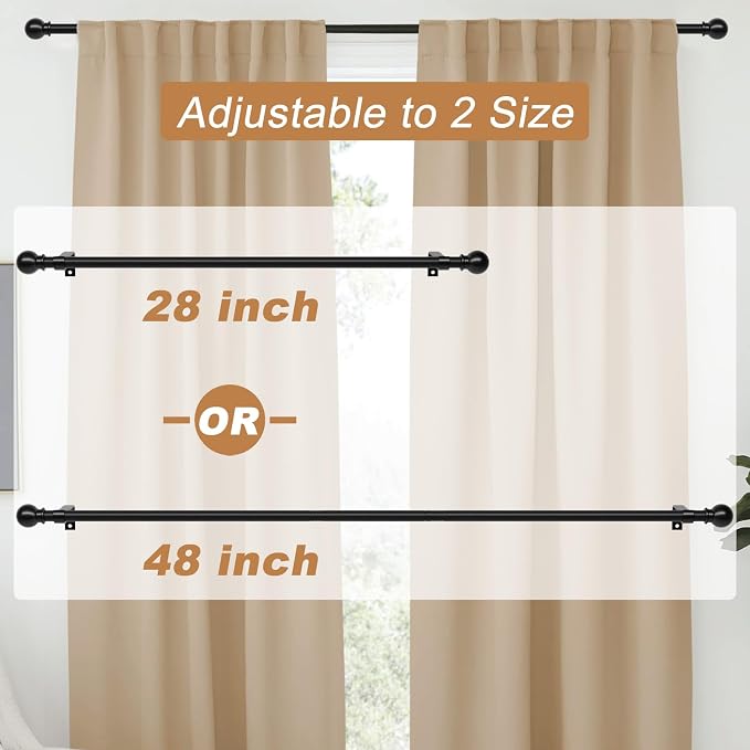 Black Curtain Rods for Windows 28 to 48 inch, Heavy Duty Drapery Rod Set - Image 2