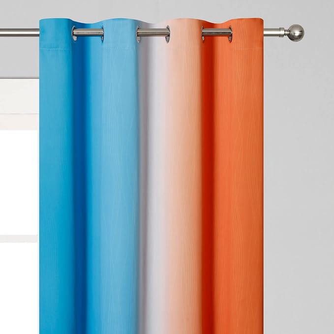 Ombre Orange and Blue Blackout Curtains 54 Inch Length 2 panels, Full Room - Image 4