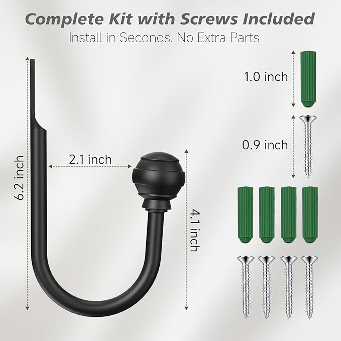 Hion Curtain Holdbacks Black 2pcs, Curtain Tiebacks Wall Mounted Curtain Hooks - Image 2
