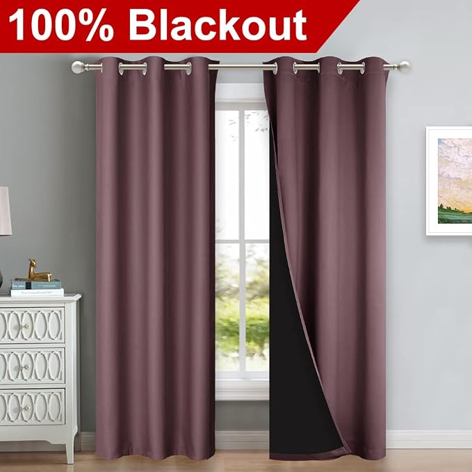 NICETOWN Dry Rose Blackout Curtains 84 inches Long, Full Light Blocking Drapes - Image 2
