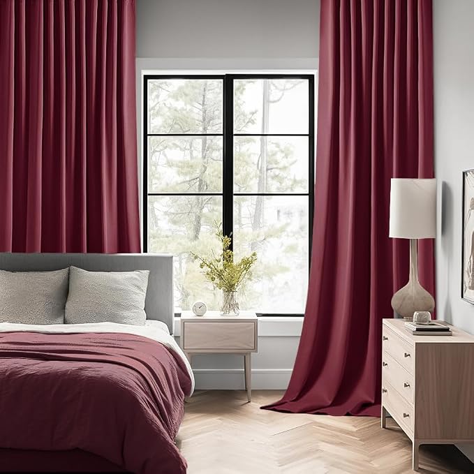 MIULEE Christmas Wine Red Back Tab Blackout Curtains 102 Inch Long 2 Panels Set - Image 2