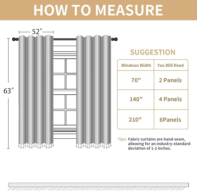 Boho Floral 100% Blackout Curtains 63 Inch Length 2 Panels Set, Linen Texture - Image 7