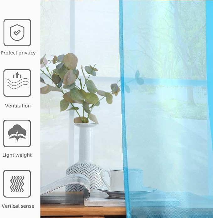 youleyar Solid Sheer Rod Pocket Curtain Voile Draperies 2 Panels White Beige - Image 5