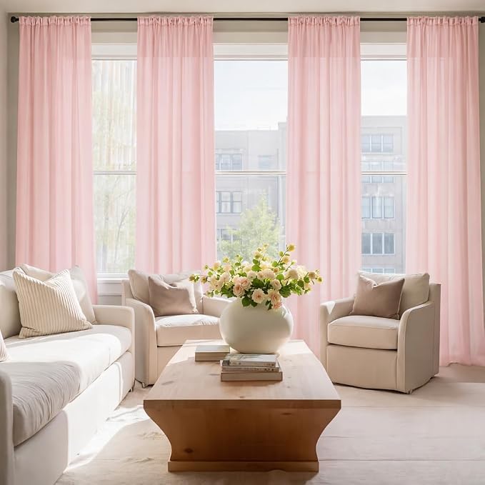 HOMEIDEAS Non-See-Through Blush Pink Privacy Sheer Curtains 52 X 84 Inches Long - Image 2