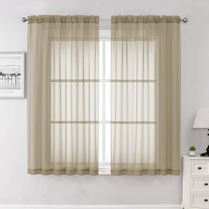 Lecloud Taupe Sheer Curtains 63 Inch Length 2 Pcs, Light Filtering Rod Pockets by Lecloud