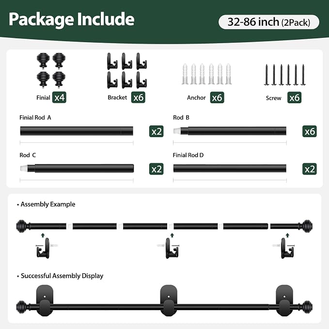 KAMANINA Curtain Rods 2 Pack No Drilling - Image 8