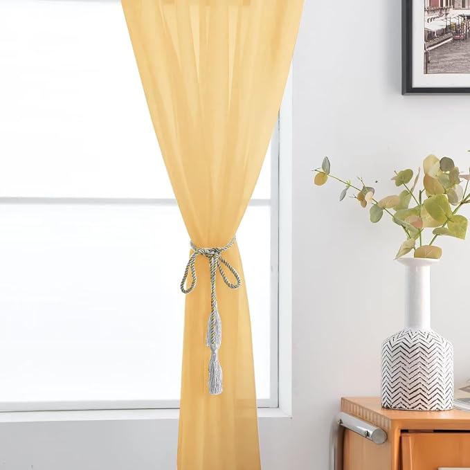 SpaceDresser Basic Rod Pocket Sheer Voile Window Curtain Panels Gold 1 Pair 2 - Image 4