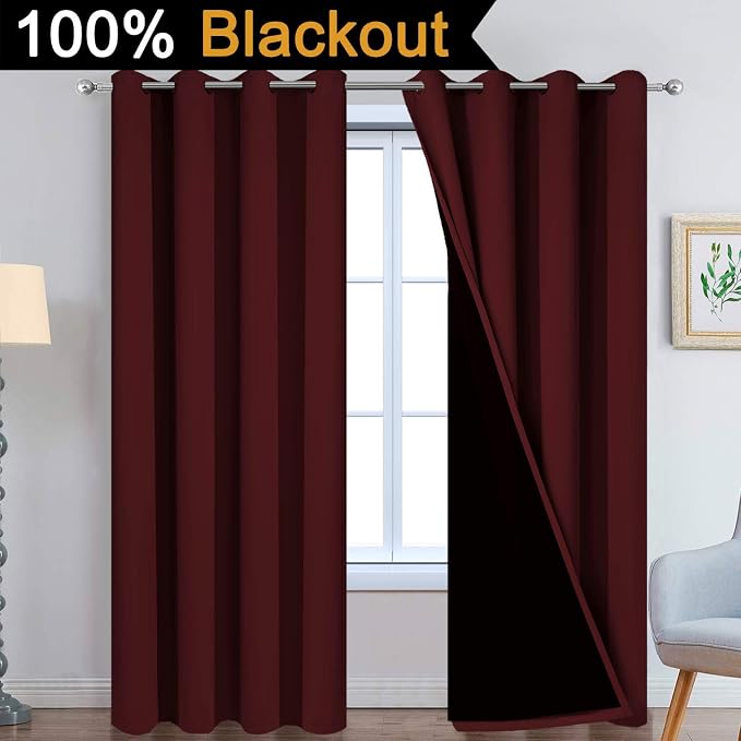 Yakamok Completely Blackout Curtains 2 Thick Layers Thermal Insulated Drapes - Image 2