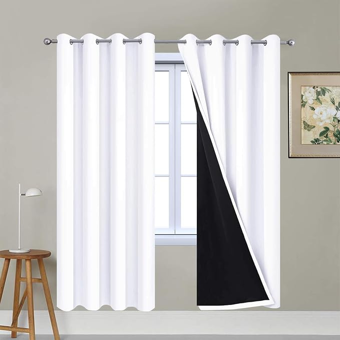 Yakamok Pure White Total Blackout Curtains, Heavy Duty Lined Blackout Drapes 72 by Yakamok