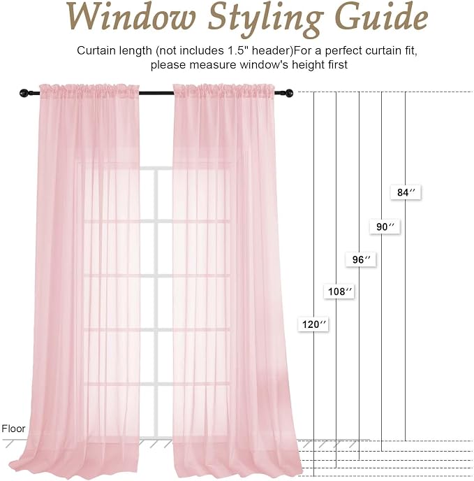 OVZME Blush Pink Bedroom Curtains 2 Panel Sets 90 Inch Length, 59 Inch Extra - Image 2