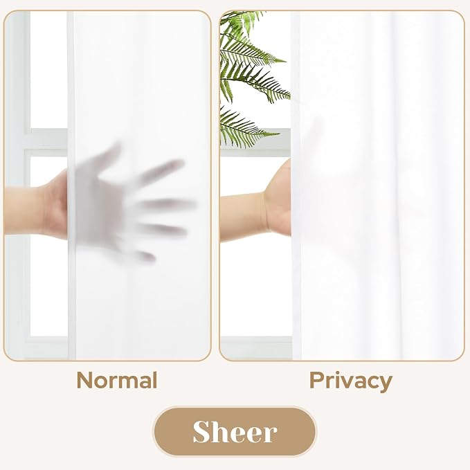 HOMEIDEAS Non-See-Through White Privacy Sheer Kitchen Curtains, 30 X 36 Inches - Image 2