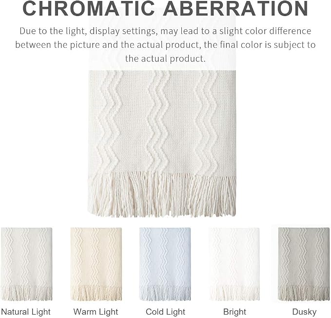 BOURINA Off White Throw Blanket 60x80 Inches Throw Textured Solid Soft Sofa - Image 7