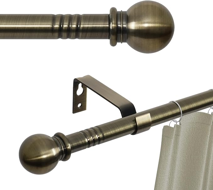 Antique Brass Curtain Rods for Windows 28 to 48 inch, 5/8 inch Small Curtain by GSBLUNIE
