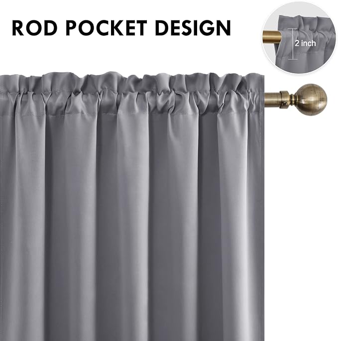 DWCN Grey Blackout Curtains for Half Window, Thermal Insulated Energy Saving - Image 3