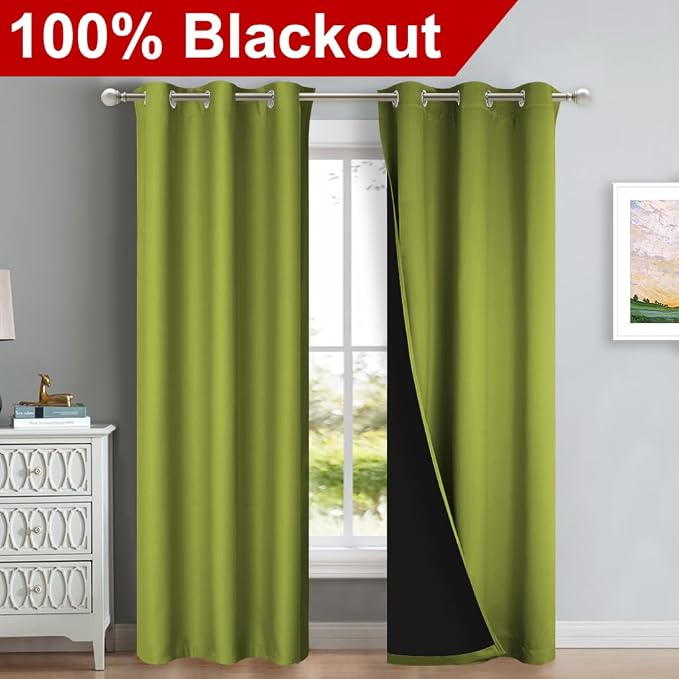 NICETOWN Blackout Curtains 84 inches Long, 2 Pieces, Fresh Green, Full Light - Image 2