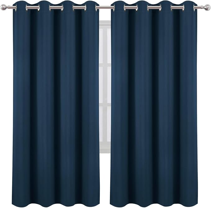 LEMOMO Blackout Curtains 66 x 72 Inch Long Navy Blue Curtains Set of 2 Panels - Image 2