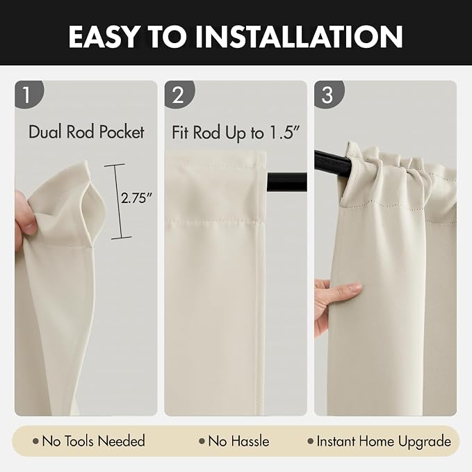 MIULEE Cream Beige Blackout Curtains 4 Panels Set 72 Inch Length Bedroom | - Image 6