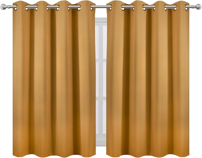 LEMOMO Mustard Yellow Thermal Blackout Curtains/52 x 45 Inch/Set of 2 Panels - Image 2