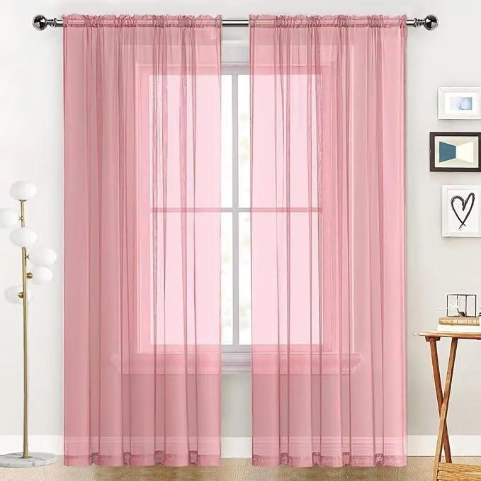 SpaceDresser Sheer Blush Curtains 4 Panels Rod Pocket Semi-Sheer Curtain 54 - Image 3