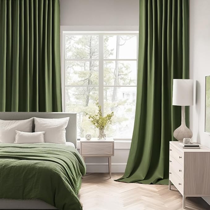 MIULEE Olive Green Back Tab Blackout Curtains 108 Inch Long 2 Panels Set - Image 2