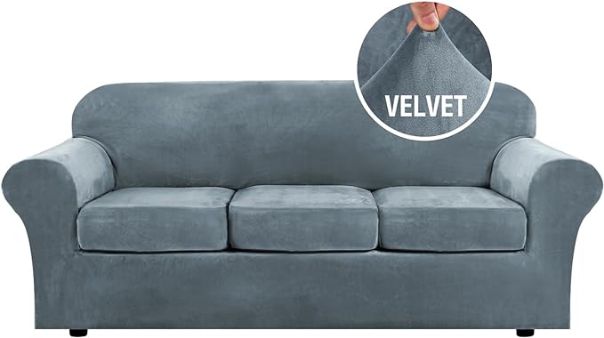 H.VERSAILTEX Modern Velvet Plush 4 Piece High Stretch Sofa Slipcover Sofa Cover by HVERSAILTEX
