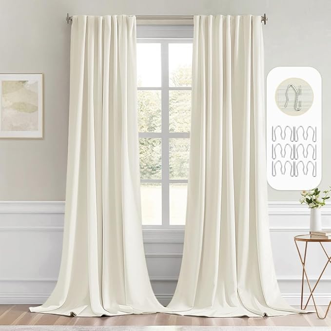 MIULEE Cream Back Tab Blackout Curtain 96 Inch Long 2 Panels Set by MIULEE