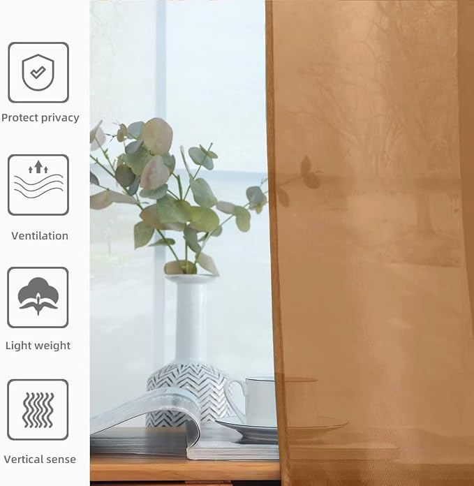 youleyar Solid Sheer Rod Pocket Curtain Voile Draperies 2 Panels White Beige - Image 5