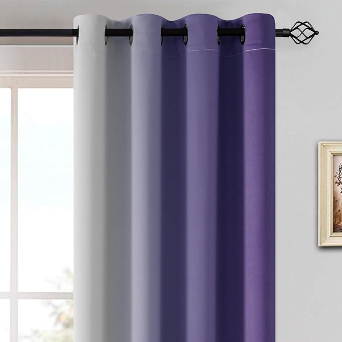 Yakamok Greyish White and Lavender Purple Ombre Curtains, Light Blocking - Image 3