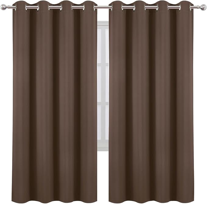 LEMOMO Blackout Curtains 66 x 72 Inch Long Chocolate Curtains Set of 2 Panels - Image 2
