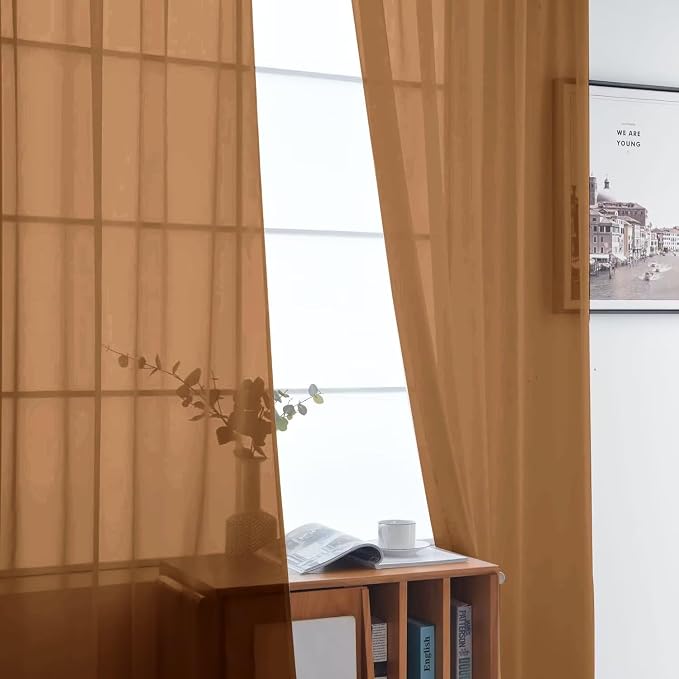 SpaceDresser Basic Rod Pocket Sheer Voile Window Curtain Panels Light Brown 1 - Image 3