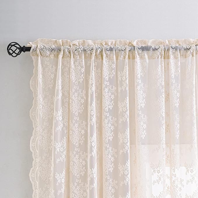 YJ YANJUN Vintage Lace Curtains 84 Inches Long-Victorian Floral Dusty Pink - Image 5