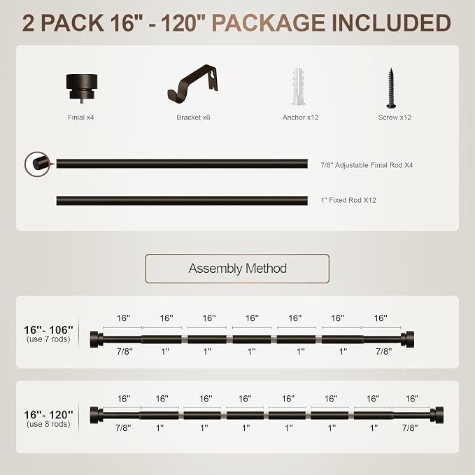 Lootkell 2 Pack Modern Brown Curtain Rods Set - Image 9